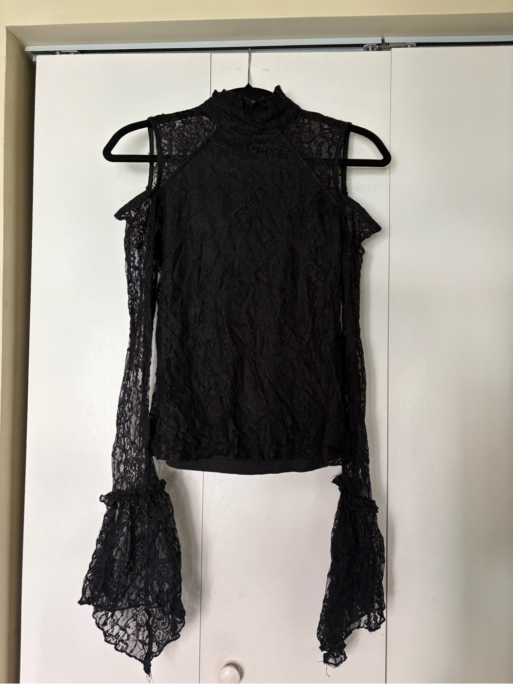Killstar Black Lace Cold-Shoulder Mock Neck Blouse